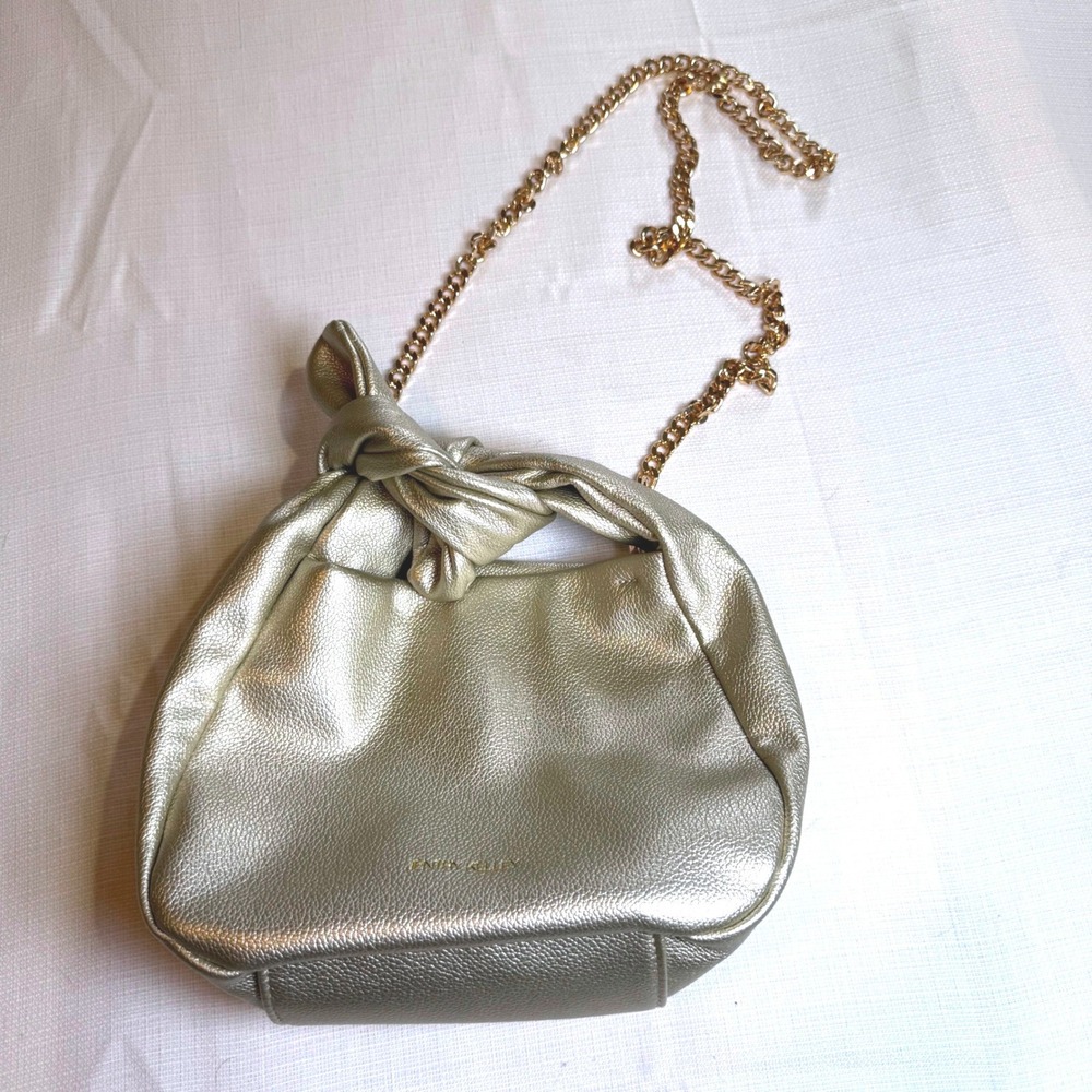 Jentry Kelley Gold Metallic‎ Knotted Handle Vegan Leather Crossbody Hobo Bag